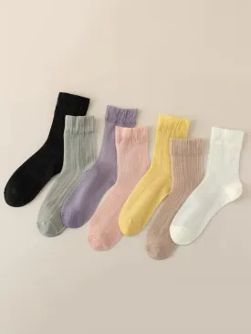 7 Pairs Women Summer Solid Thin Socks