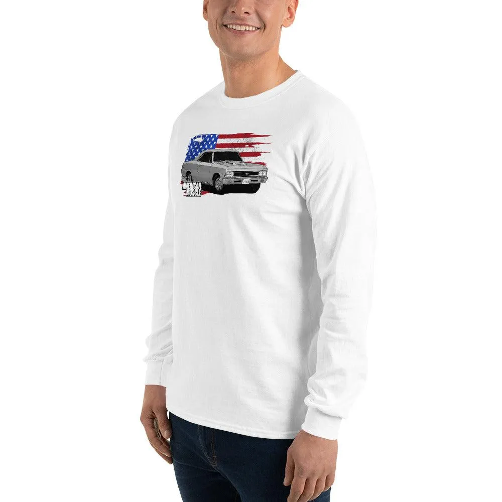 1966 Chevelle Long Sleeve T-Shirt with American Flag