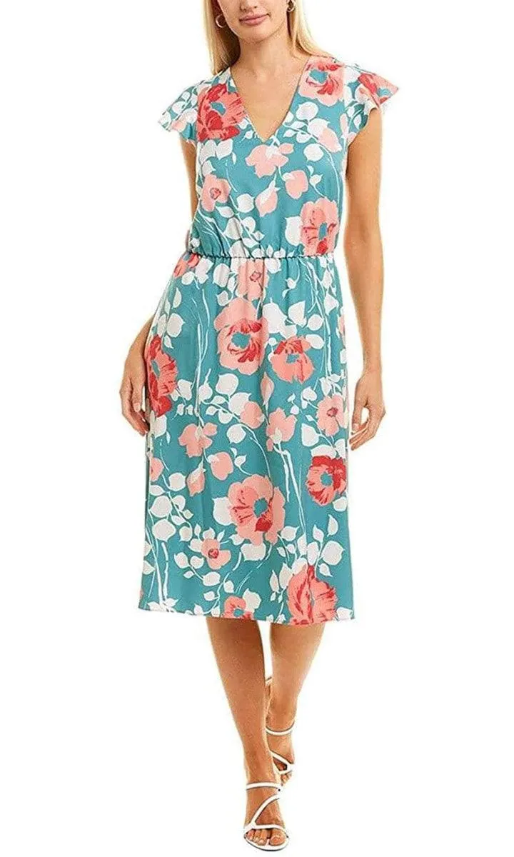 Adrianna Papell AP1D104148 Short Sleeve Tie Back Floral Print Jersey Dress