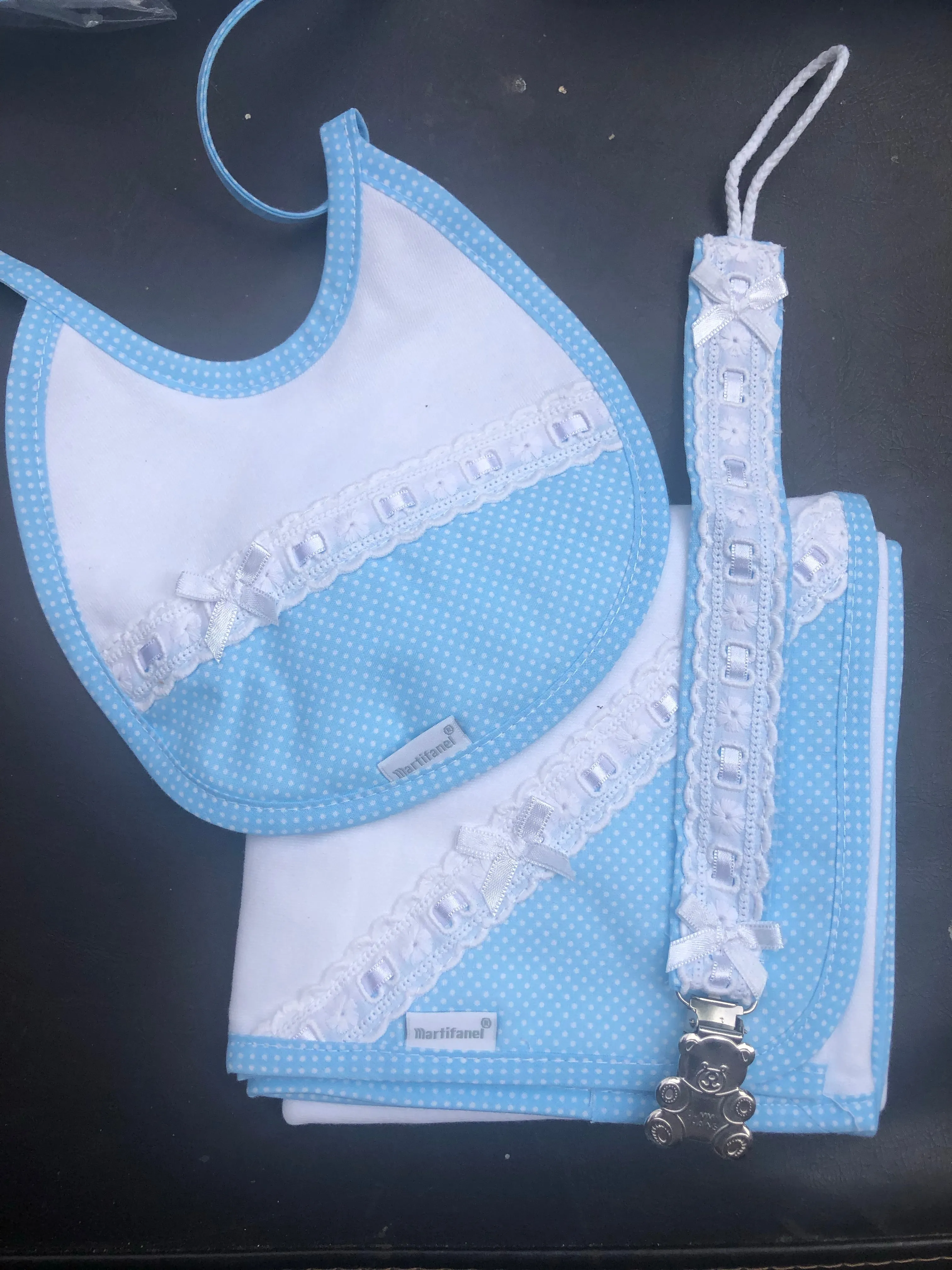 Baby Gift Set: Muslin, Cotton Bib and Dummy Clip