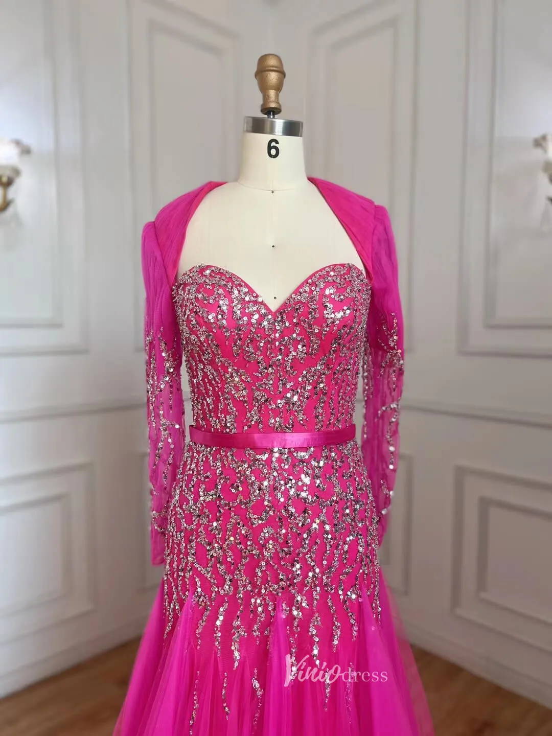 Beaded Fuchsia Evening Dresses Open Back Green Prom Dress 20060