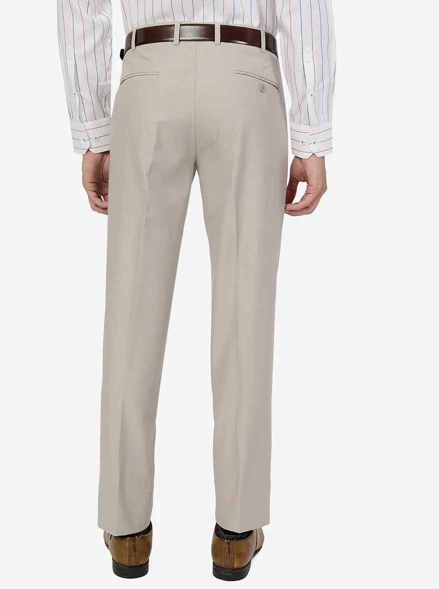 Beige Solid Slim Fit Formal Trouser | Metal