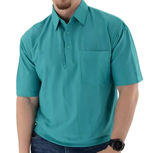 Big and Tall Tone on Tone Textured Knit Short Sleeve Banded Bottom Shirt - 6010-16BT Jade