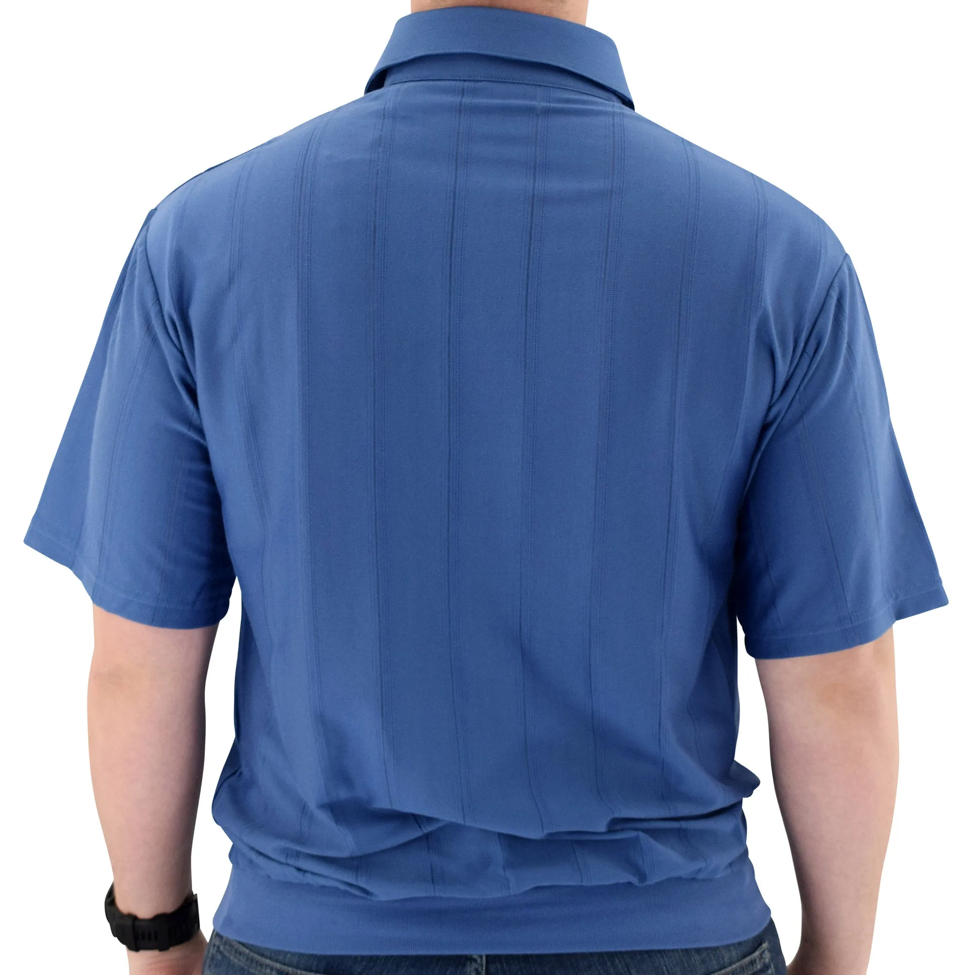 Big and Tall Tone on Tone Textured Knit Short Sleeve Banded Bottom Shirt - 6010-16BT-Ocean