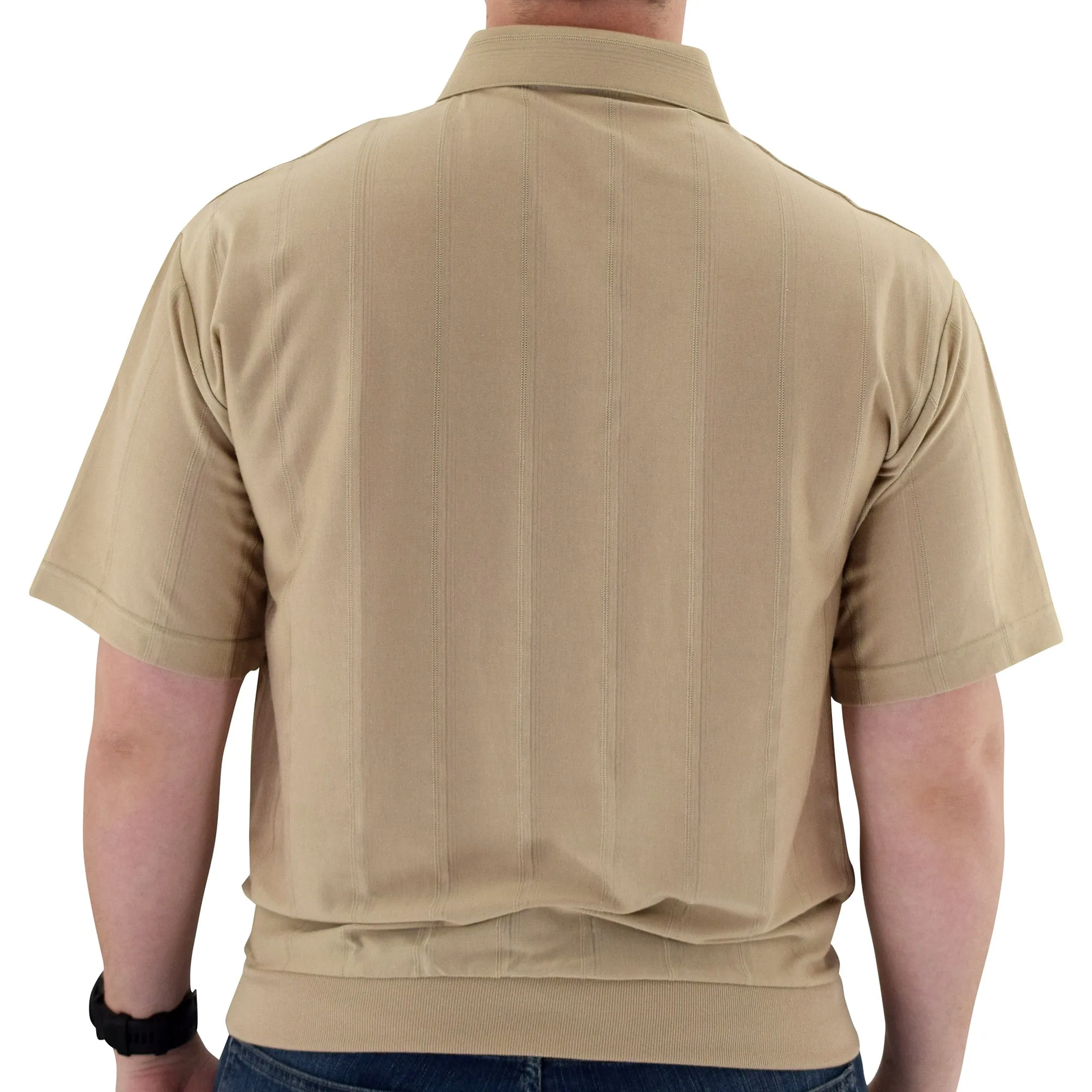 Big and Tall Tone on Tone Textured Knit Short Sleeve Banded Bottom Shirt - 6010-16BT - Taupe