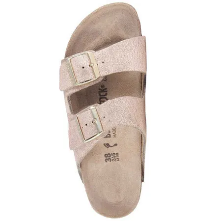 BIRKENSTOCK ARIZONA LEATHER WASHED METALLIC ROSE - WOMENS