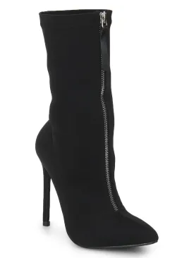 Black Lycra Front Chain Stiletto Ankle Boots