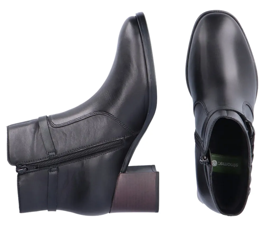 Botine casual, dama, REMONTE, D0V73-01 negru, piele naturala, cu toc