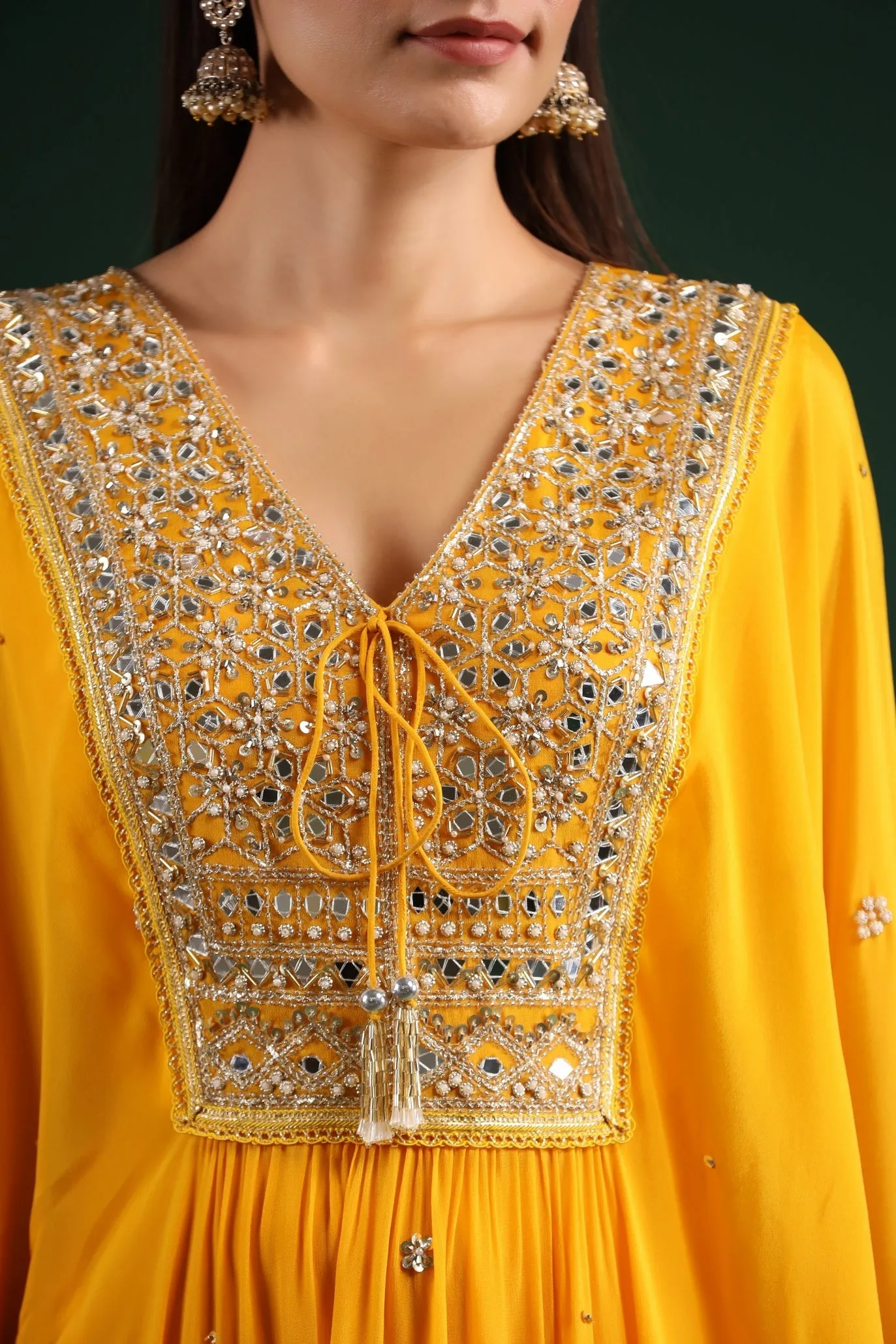 Bright Yellow Embellished Kaftan Palazzo Set