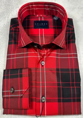 Calder Carmel Luxury 120's 2Ply Twill Tartan Sport Shirt in Claret