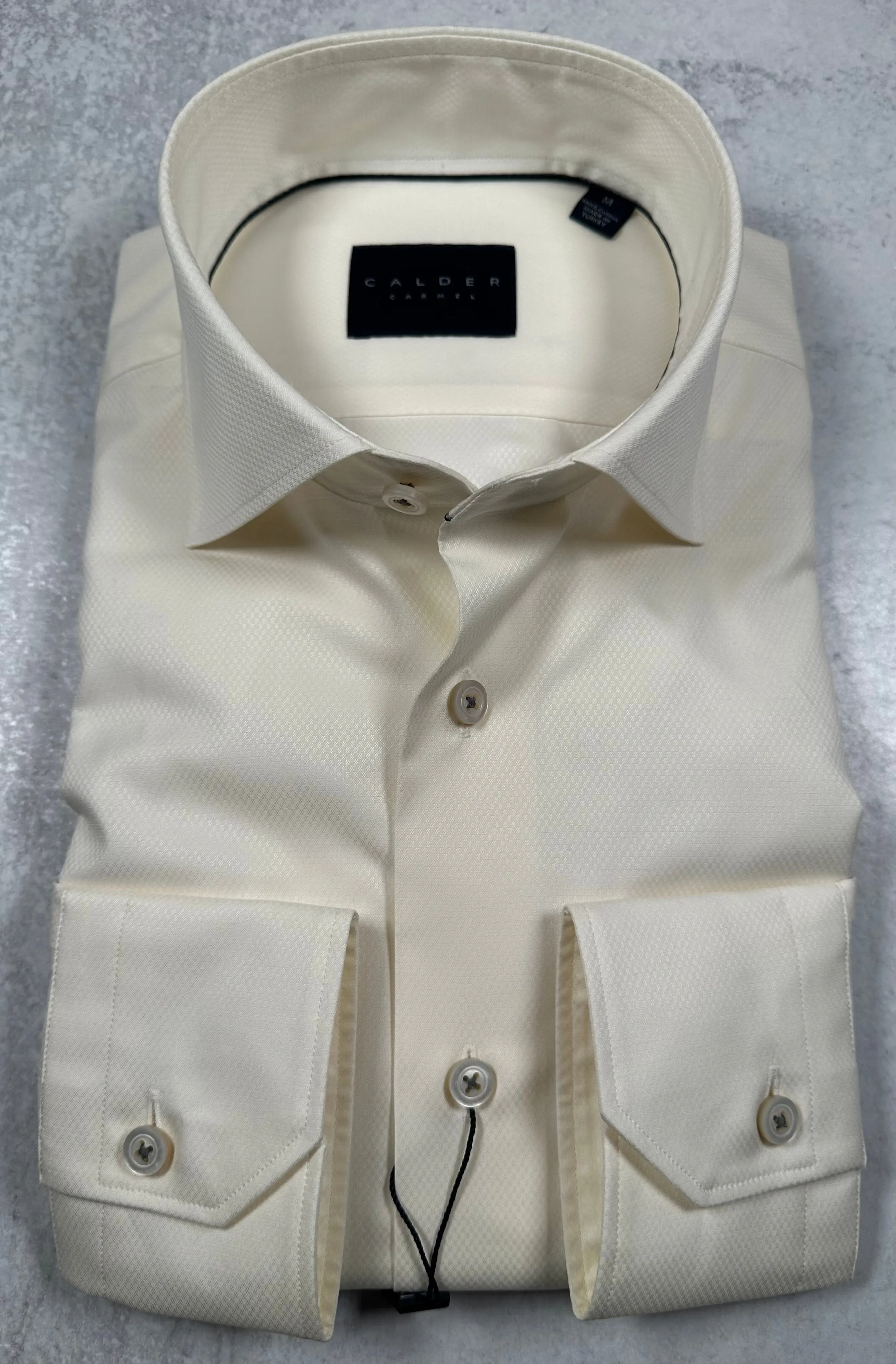 Calder Carmel Luxury 120'S Micro Dobby Parque Solid Sport Shirt in Ecru