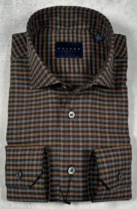 Calder Carmel Melange Twill Gingham Sport Shirt in Cocoa