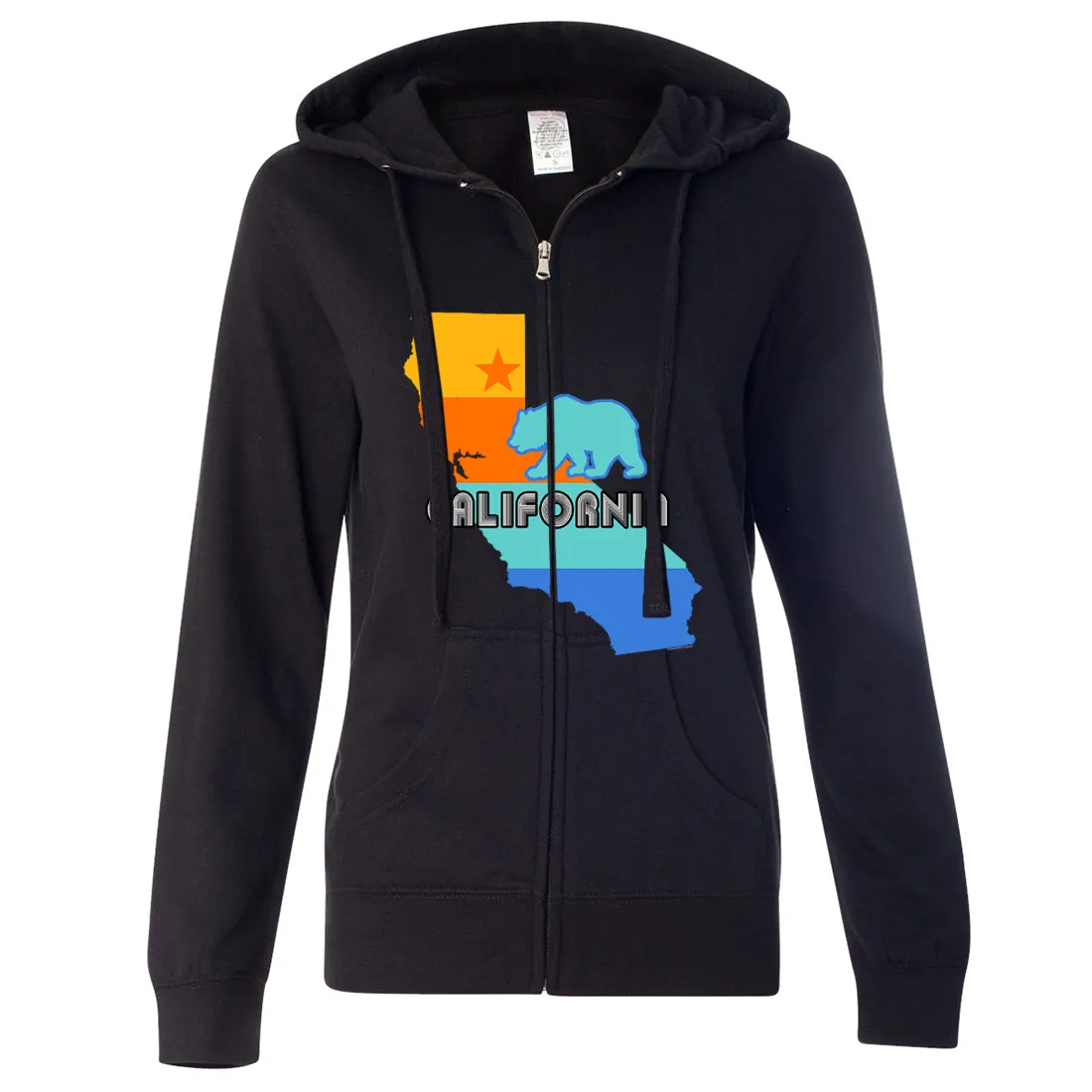 California Bear State Stripes Ladies Lightweight Fitted Zip-Up Hoodie