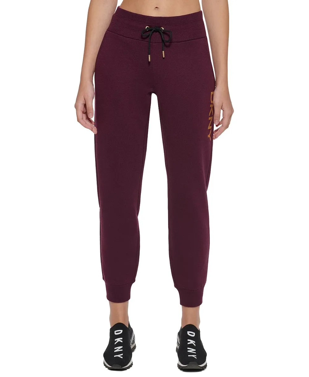 DKNY Sport  Women's Debossed Snakeskin-Print Logo Joggers, Bordeaux, M