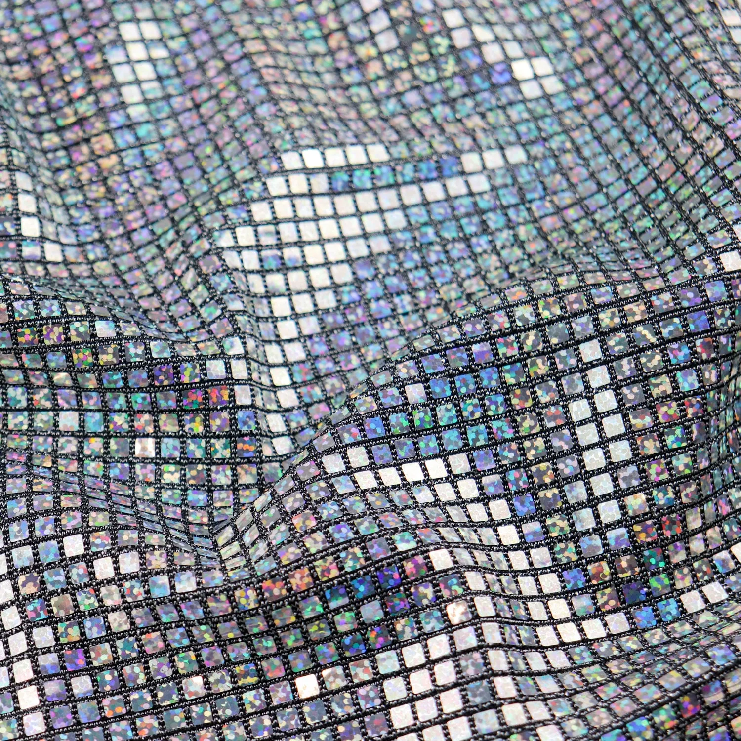 FS1220 Shiny Squares Sequins Lurex Nylon Stretch Fabric