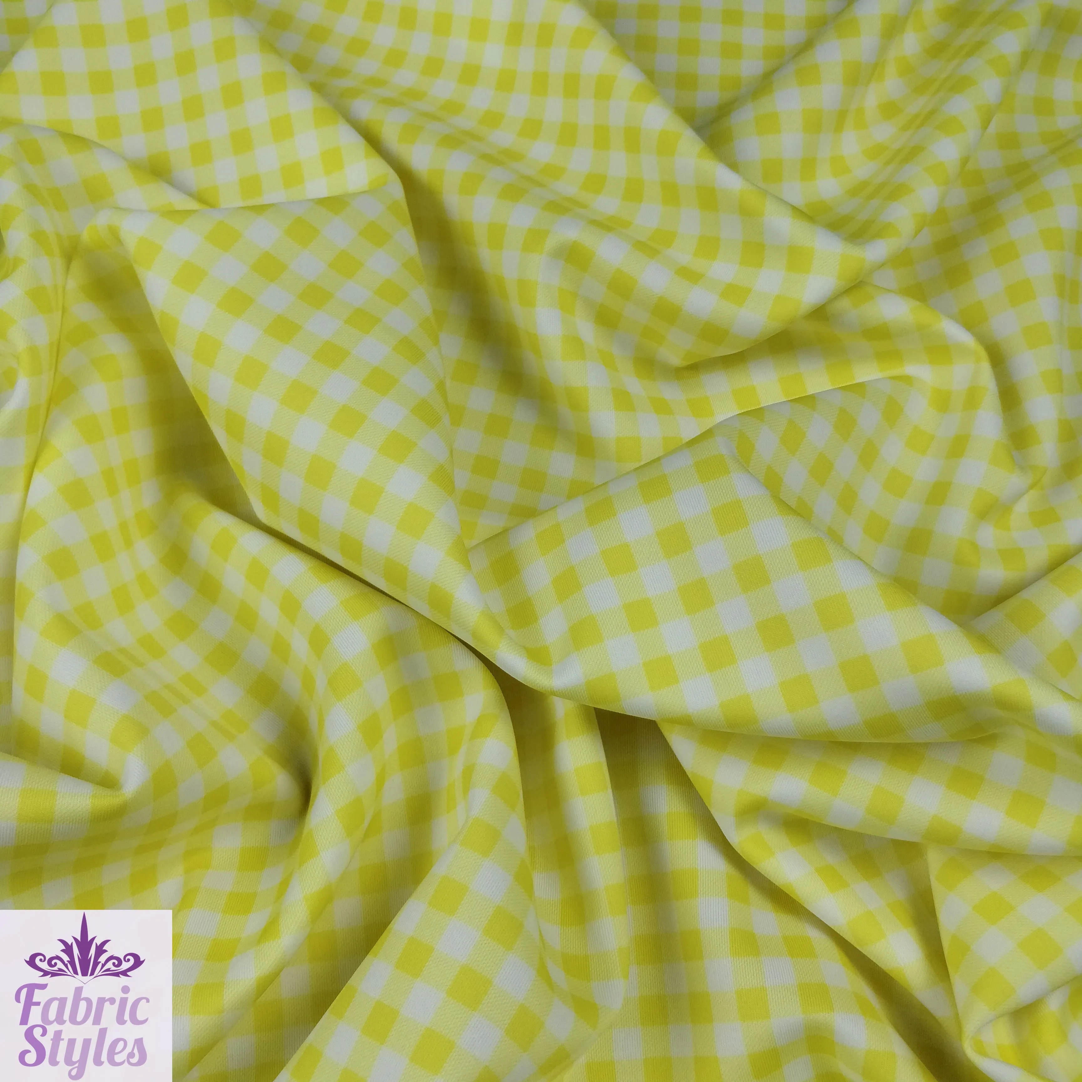 FS130_4 Yellow Gingham Print Scuba Stretch Fabric Yellow