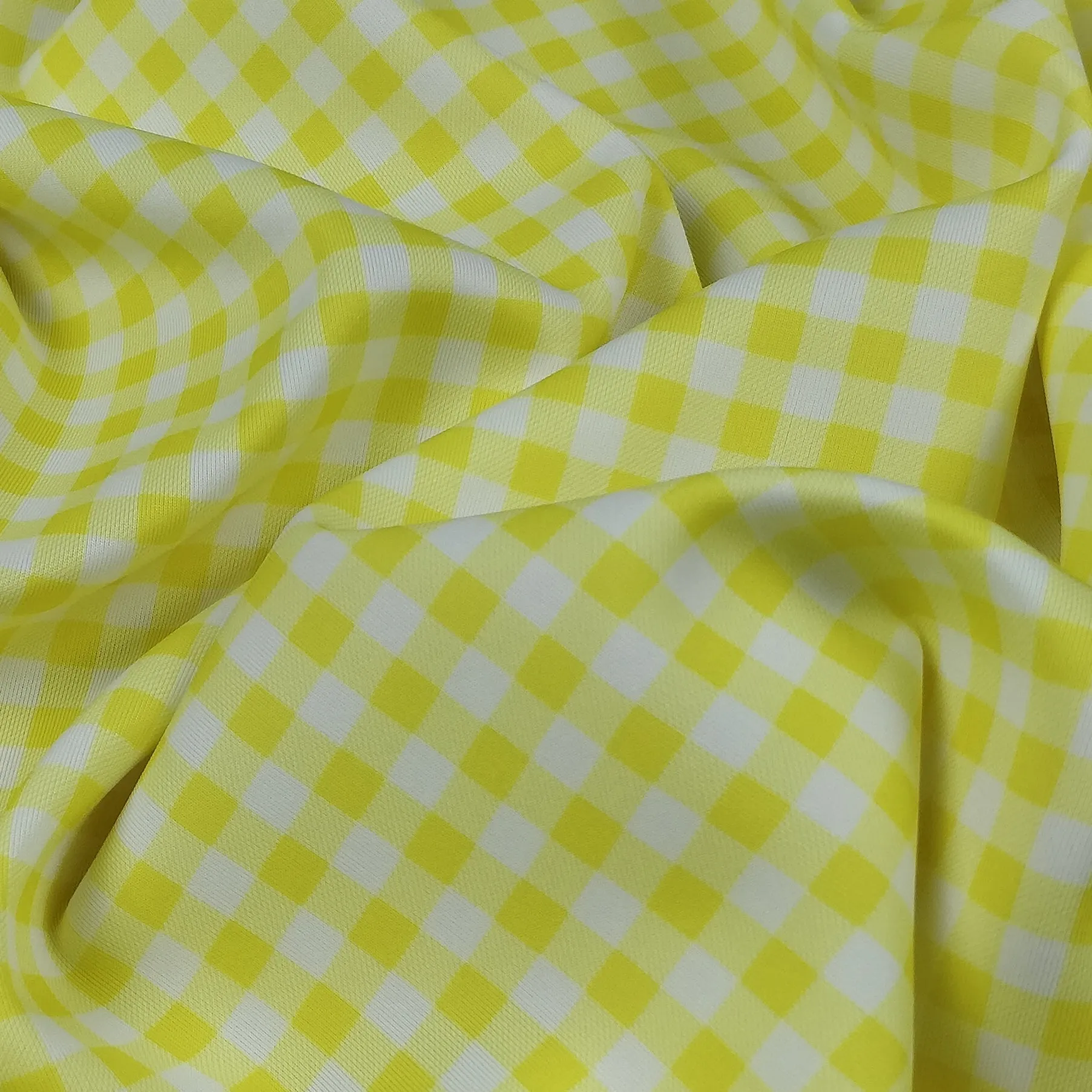 FS130_4 Yellow Gingham Print Scuba Stretch Fabric Yellow