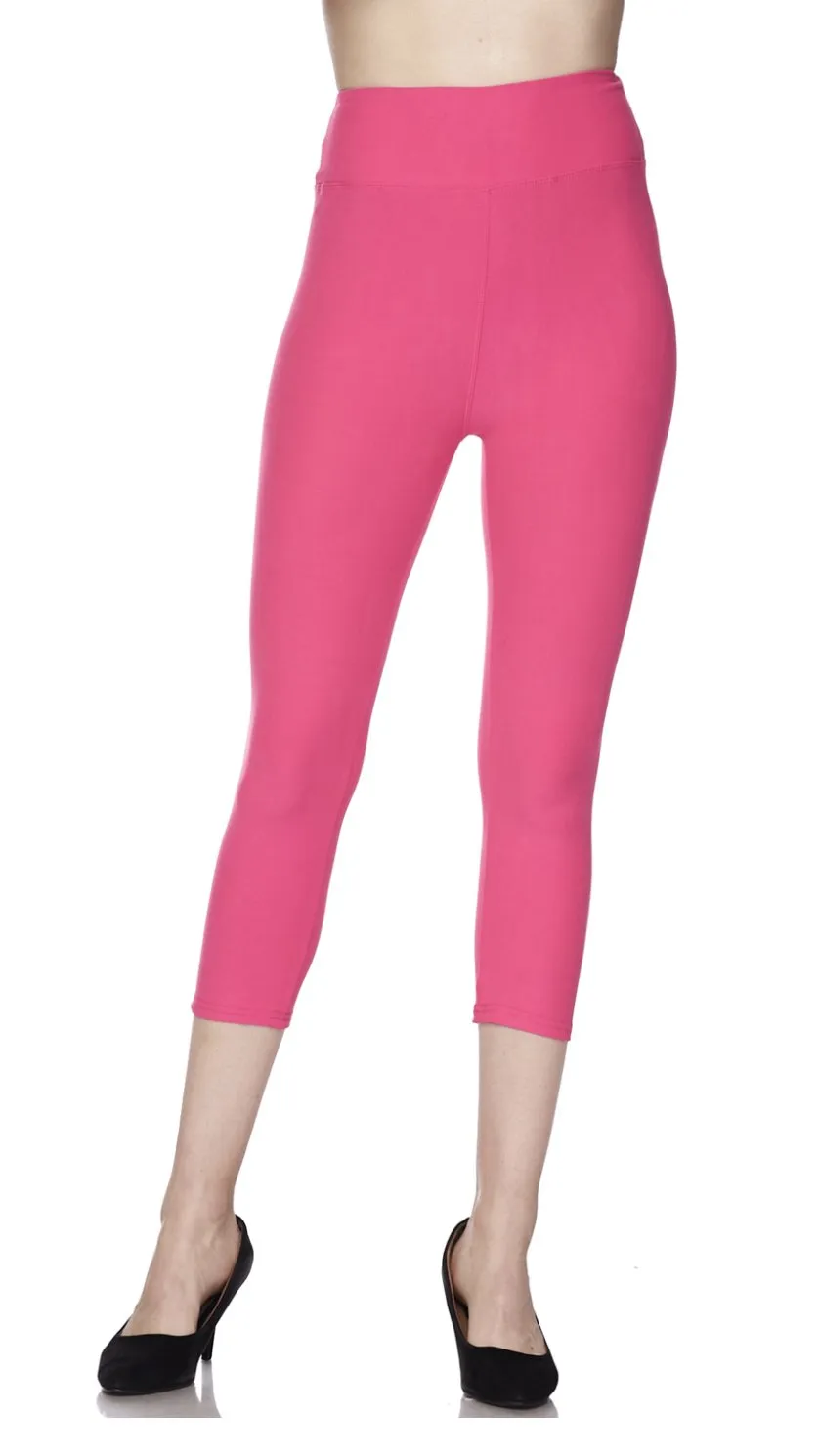 Fuchsia Solid Capri Yoga Waistband Leggings