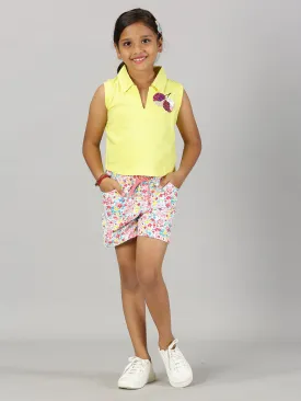 Girls Cropped Applique Embroidery Polo Tee & Rollup Hot Shorts Set