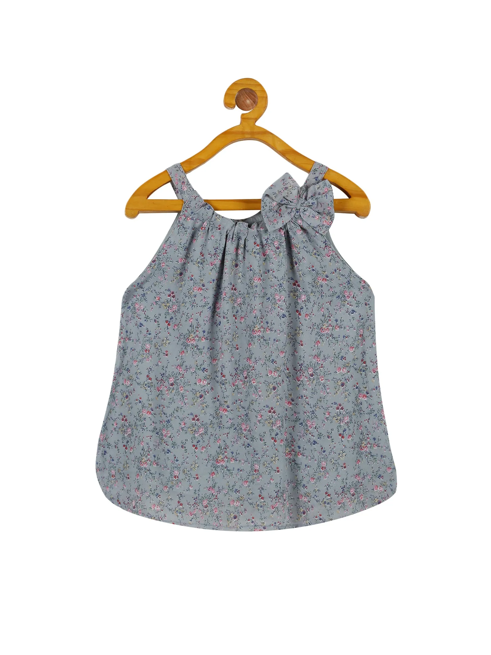 Girls Halter Neck Strap Top With Bow & Basic Roll up Hot Short Set