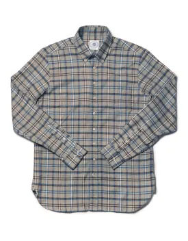 GREY WITH BROWN/NAVY PANE COTTON/WOOL LONGSLEEVE SPORT SHIRT