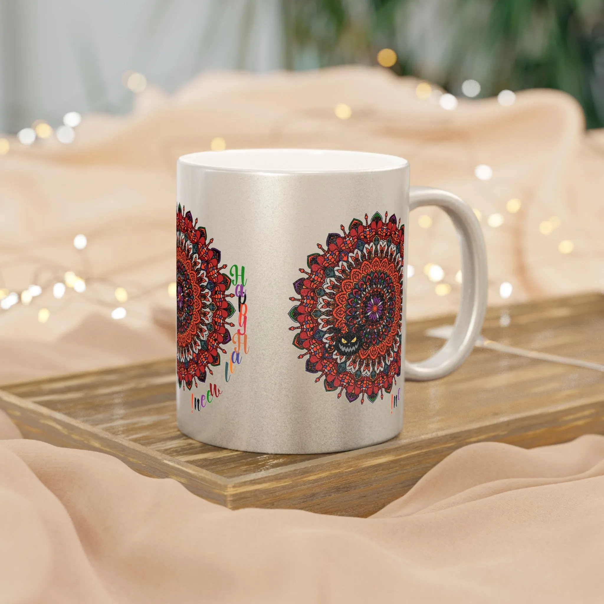 Handmade Mandala Metallic Mug - Pumpkin Design - Silver/Gold