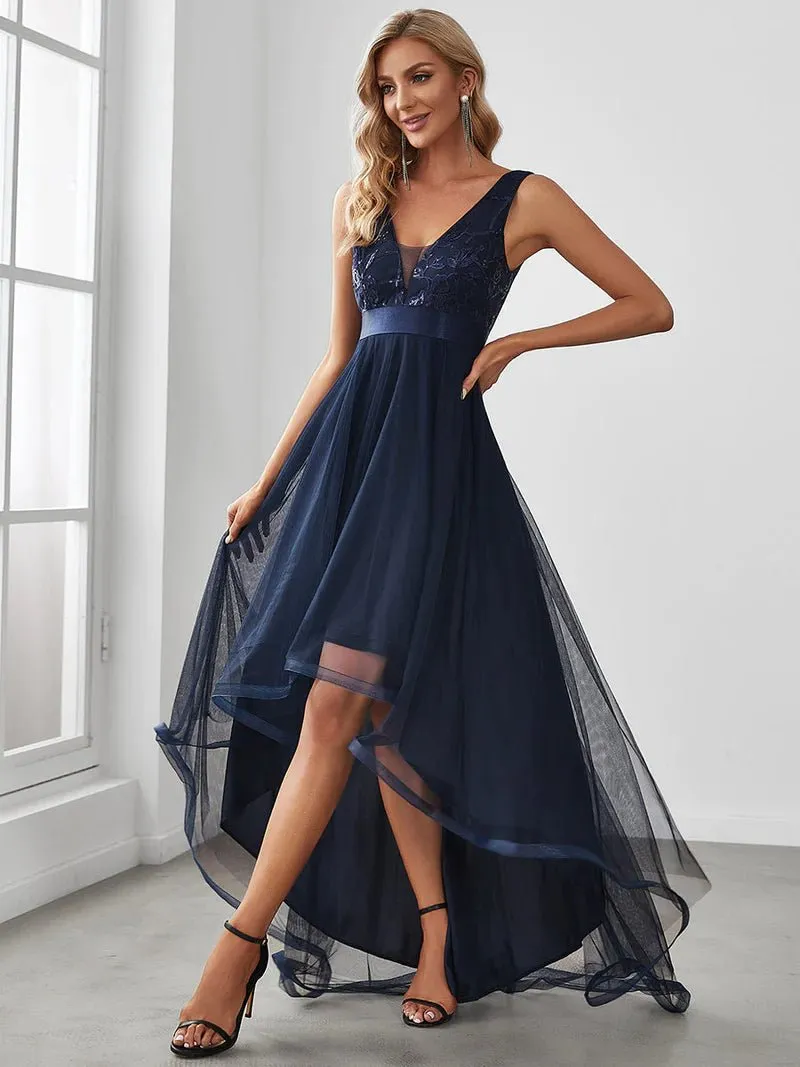 High-Low Tulle Sequin Detail Formal Dress