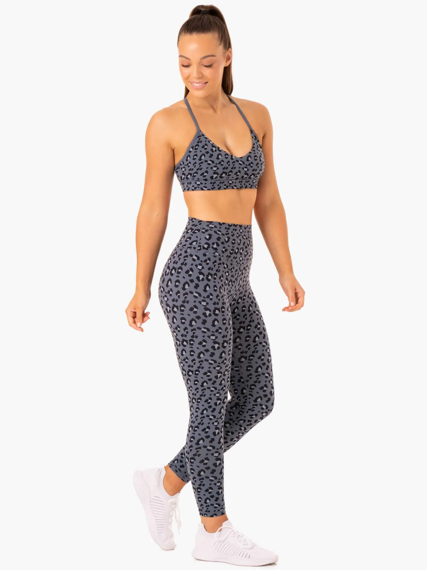 Hybrid Full Length Leggings - Steel Blue Leopard