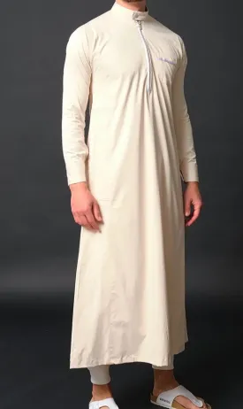 Islamic Long Thobe Kamees AMIR QL in Beige and White