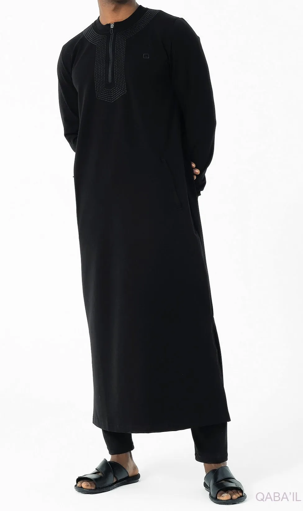 Islamic Men's Long Thobe Kamees Amwaj R24 QL in Black