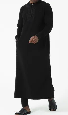 Islamic Men's Long Thobe Kamees Amwaj R24 QL in Black