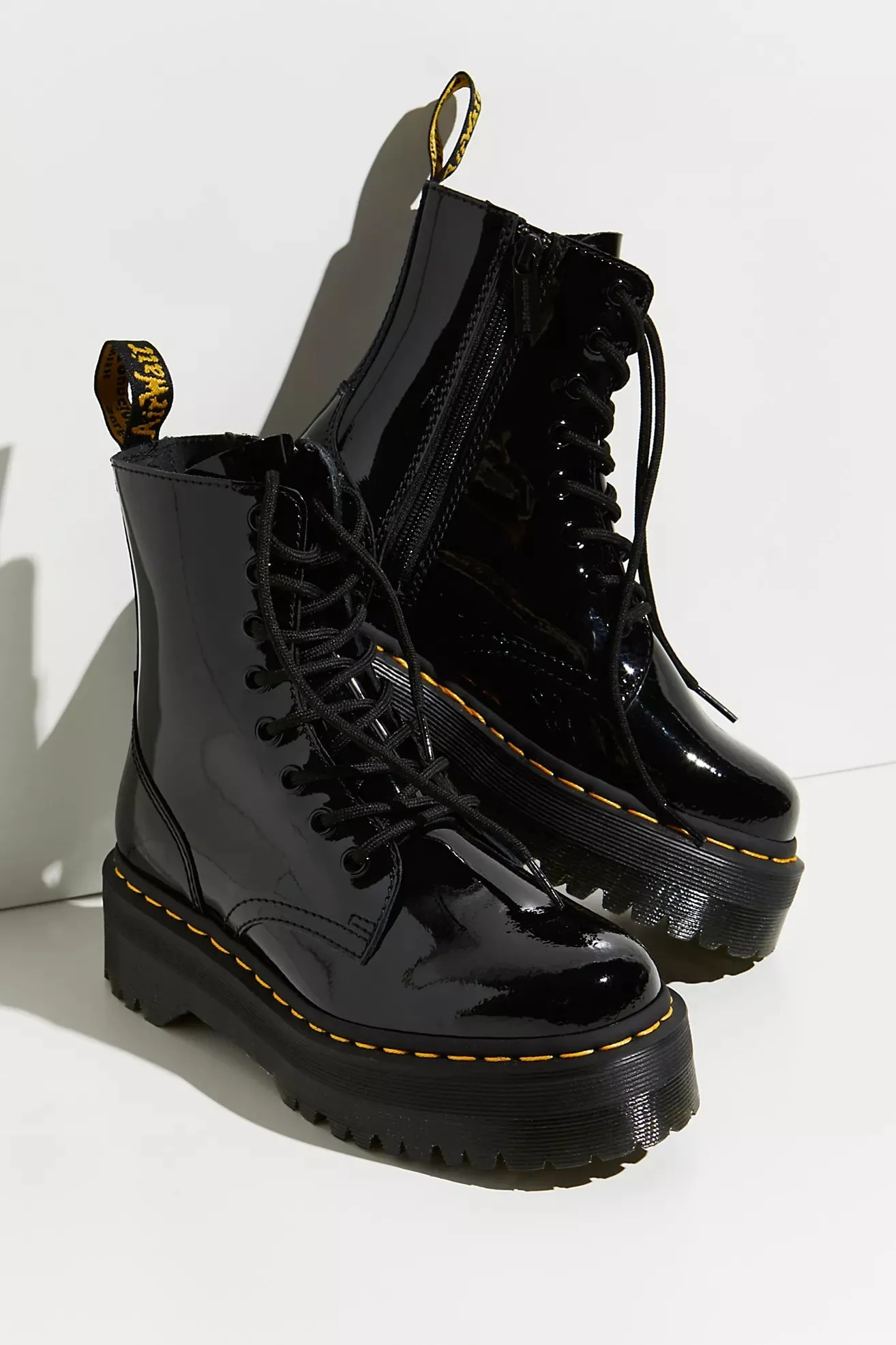 Jadon Black Patent Leather Platform Boots