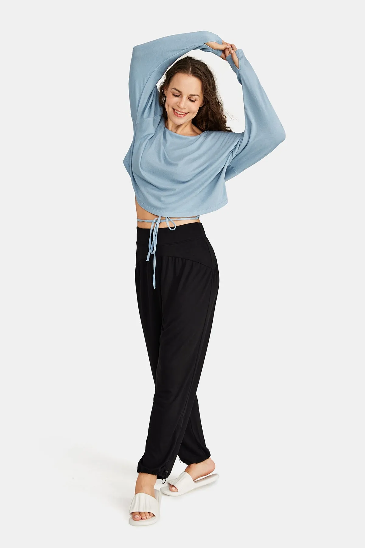 Long Sleeve Cord Cutout T-Shirt