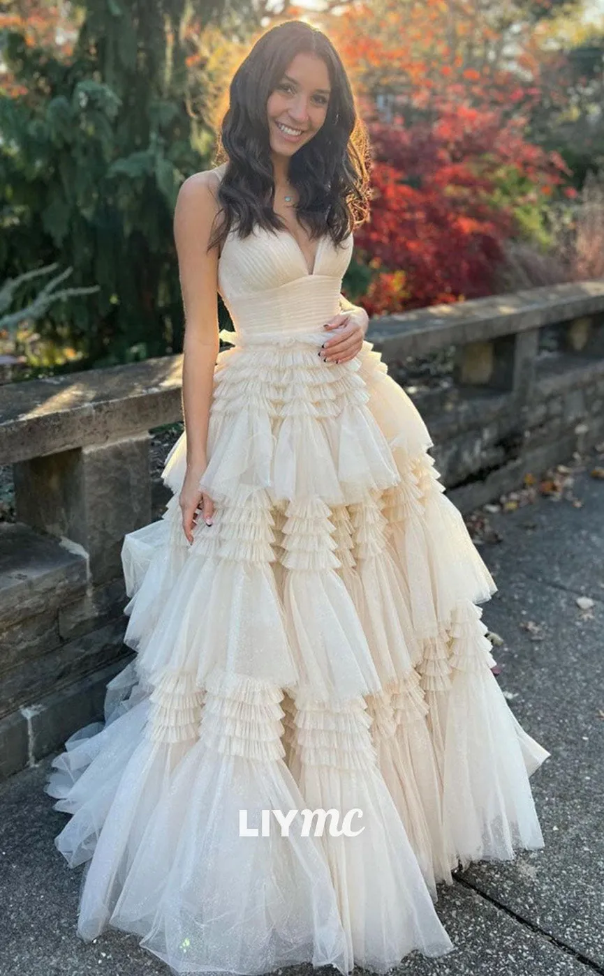 LP1918 - Ivory Tulle Long Prom Dress, Ivory Tulle Formal Dress