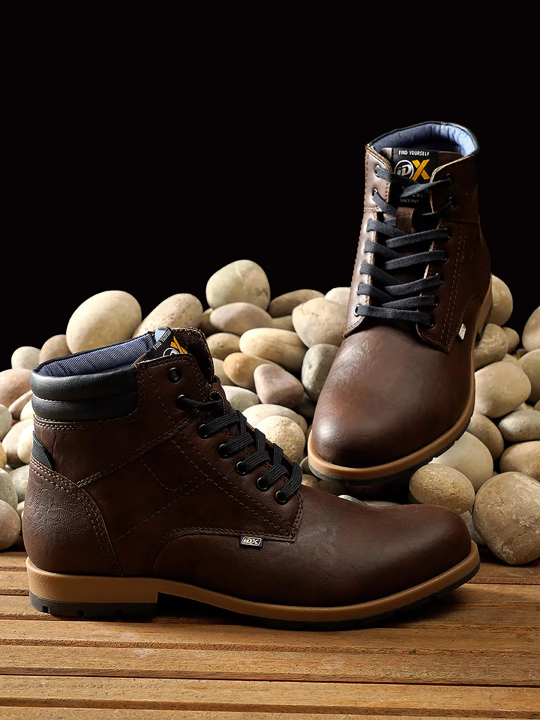 Men's Brown Round Toe High Top Boot (IX1022)