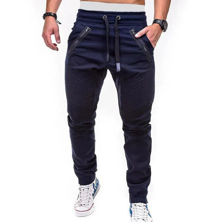 Men's Jogging Drawstring Pants Solid Color Zipper Pocket Outdoor Sports Pencil Pants | 8812