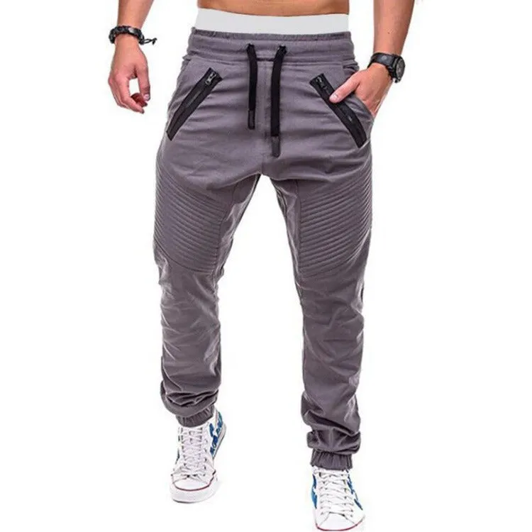 Men's Jogging Drawstring Pants Solid Color Zipper Pocket Outdoor Sports Pencil Pants | 8812