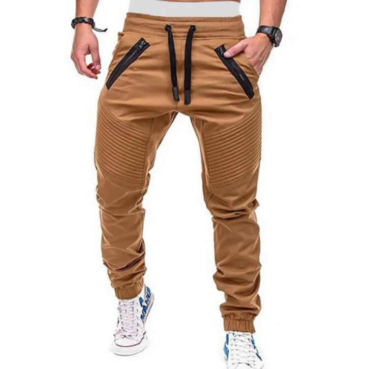 Men's Jogging Drawstring Pants Solid Color Zipper Pocket Outdoor Sports Pencil Pants | 8812