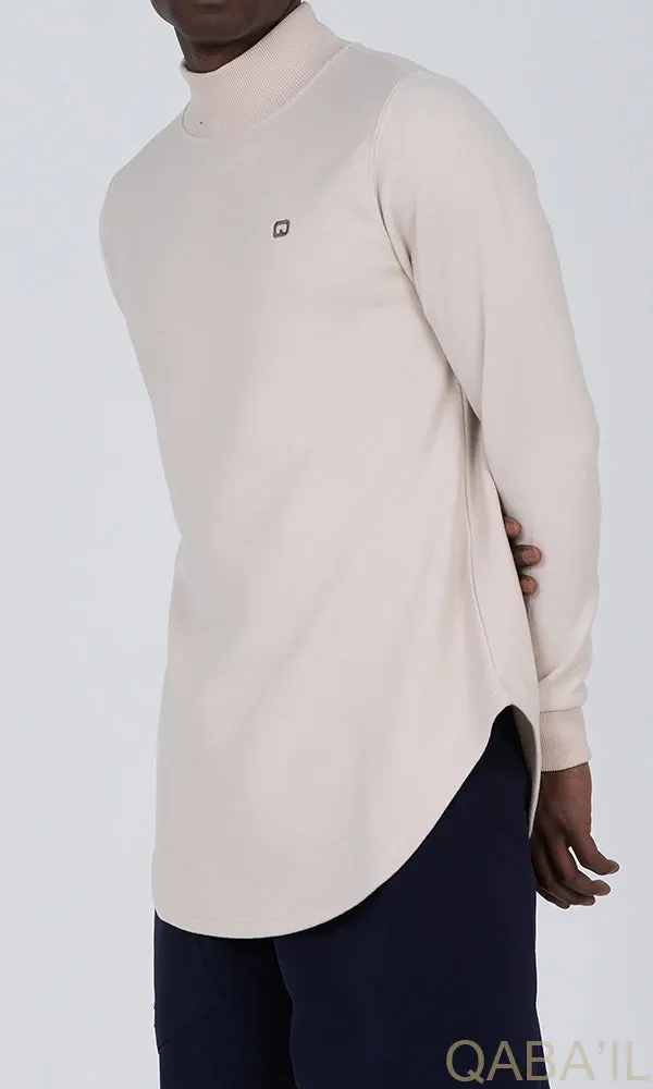 QL Longline High Collar Sweatshirt in Beige