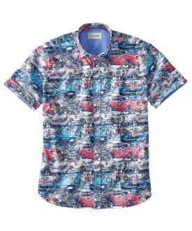 Race Car Print Short Sleeve Sport Shirt