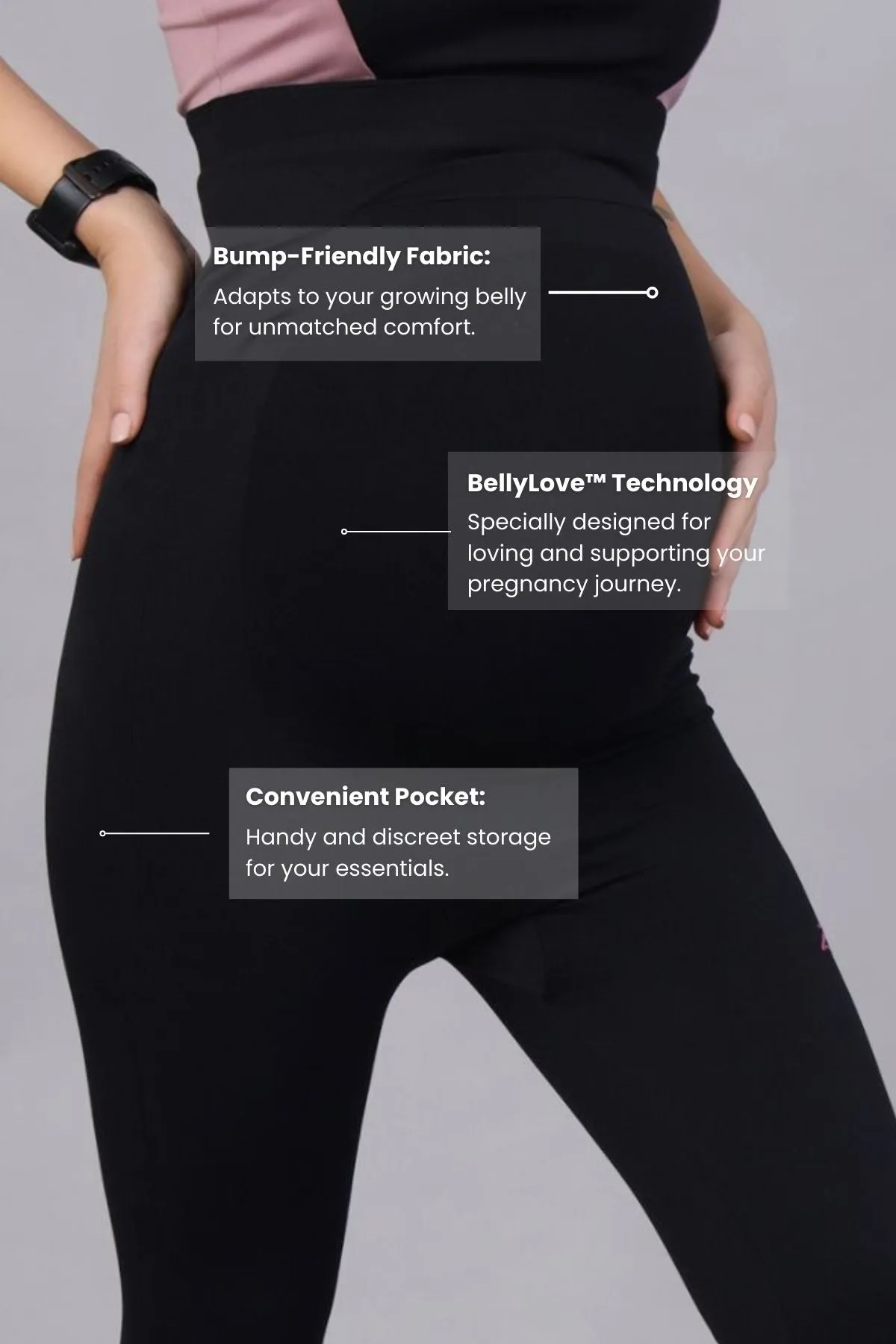 Seamless Adaptable Bump Support Black Maternity Leggings