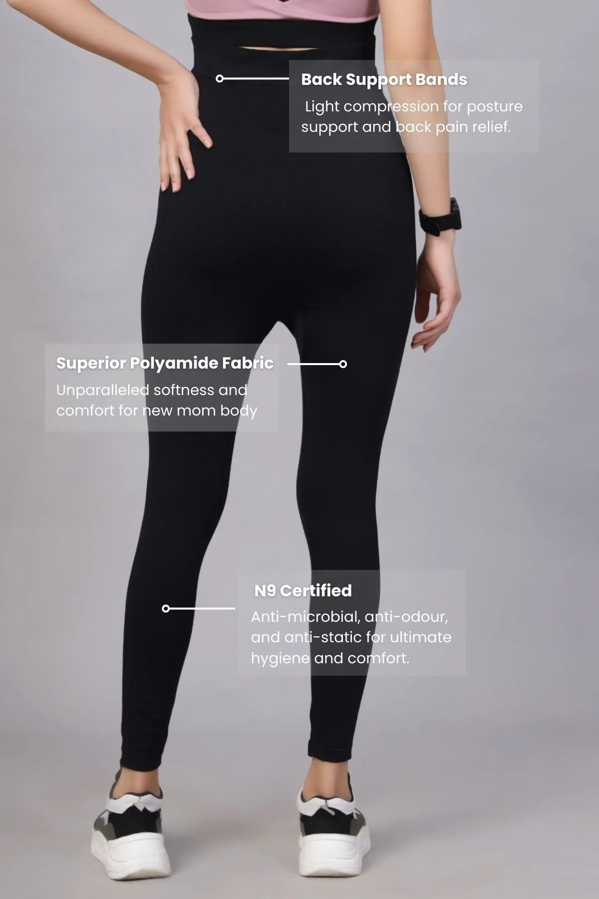 Seamless Adaptable Bump Support Black Maternity Leggings