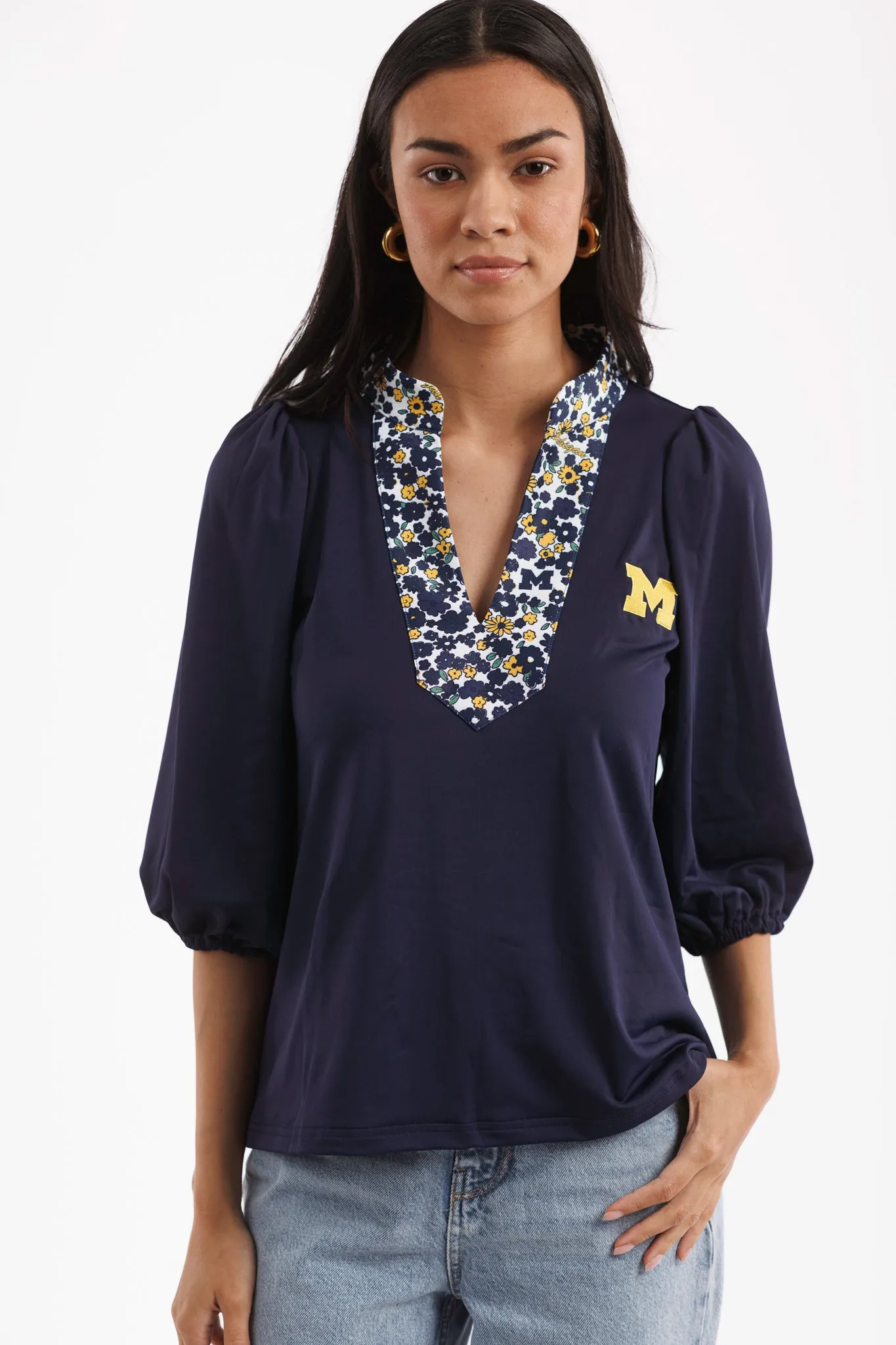 Tailgate Collection Eliza Top - Blue with Michigan Poppies