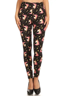 Women's 3 X 5X Unicorn Crown Starfish Pattern Printed Leggings