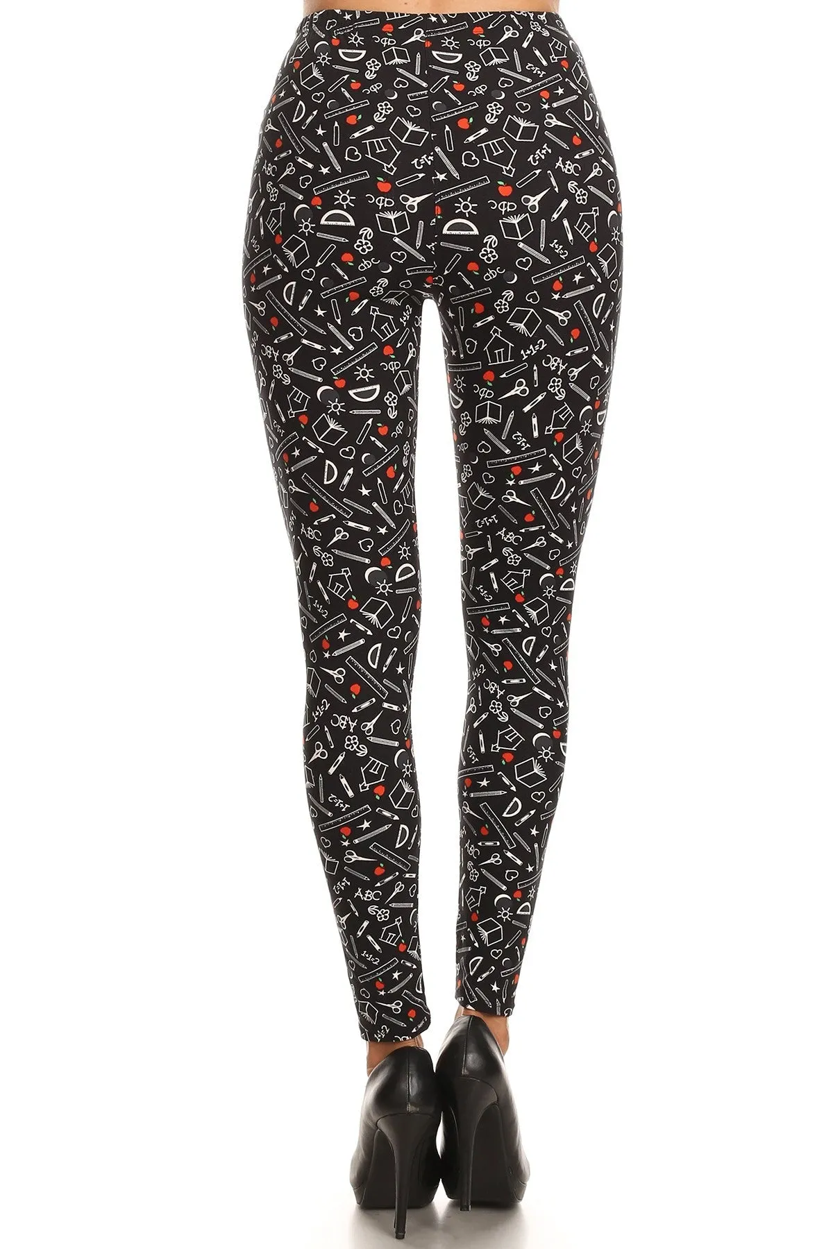 Women's 3X 5X School Supplies Pattern Printed Leggings