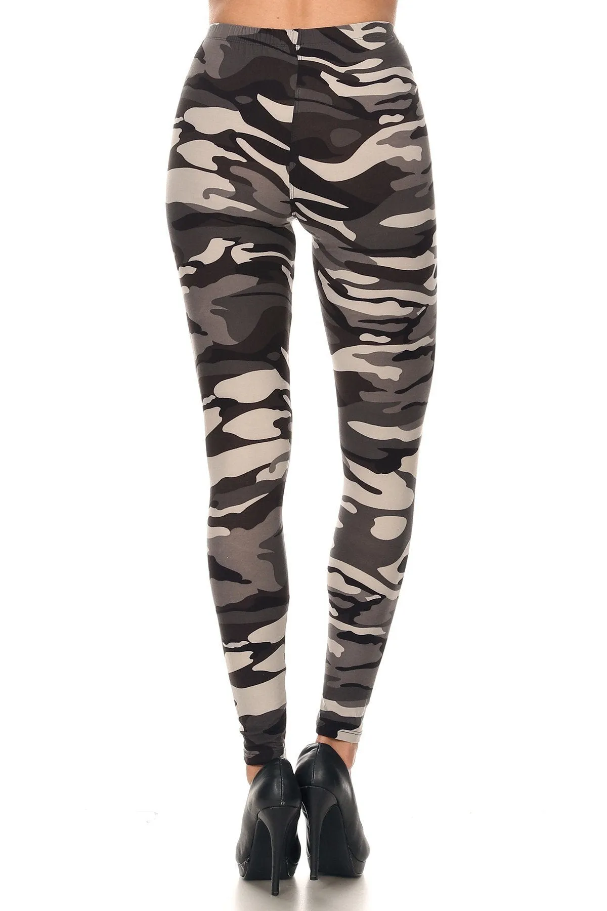 Women's Plus Grey Camouflage Military Look Pattern Printed Leggings