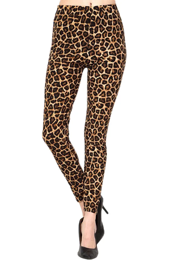 Women's Regular Brown Leopard Animal Skin Pattern Printed Leggings